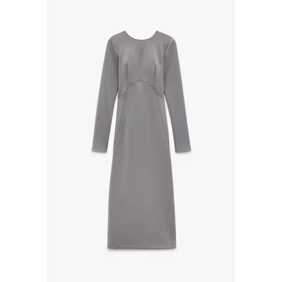 knee length dresses for ladies Black fluid neoprene midi dress main image 1